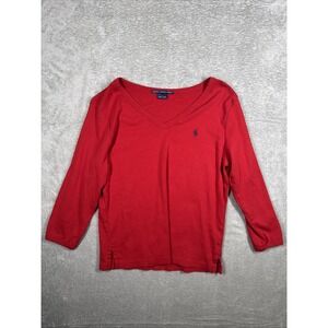 Ralph Lauren Sport Womens V-Neck Red Short Sleeve T-Shirt Size Large Outdoor